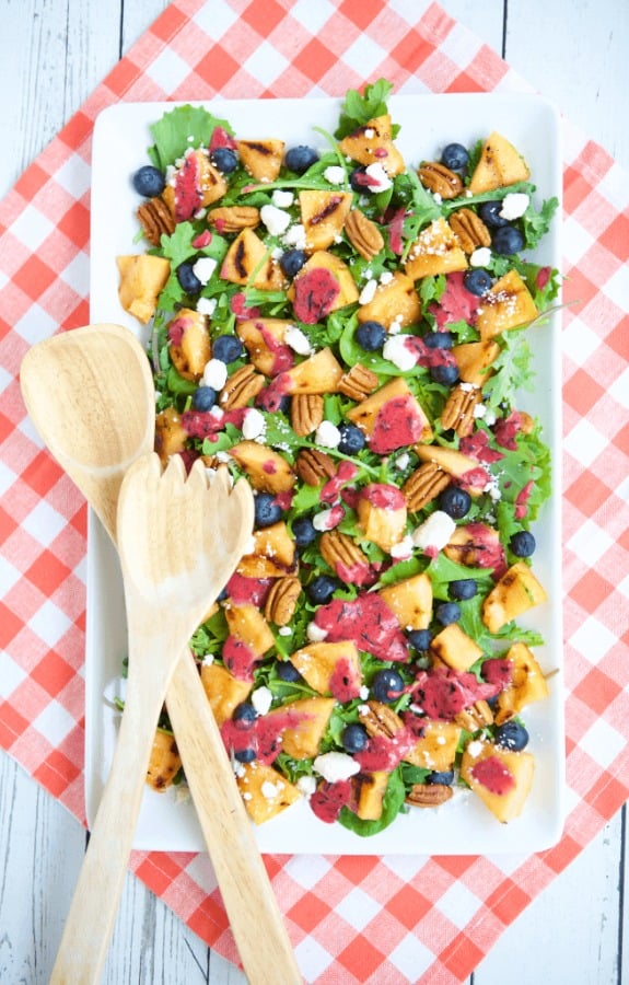 Grilled Cantaloupe Salad with Blueberry Ginger Vinaigrette