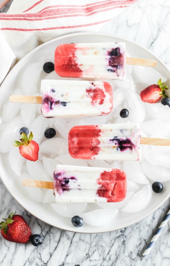 Berry Cheesecake Bomb Pops red, white, and purple/blue