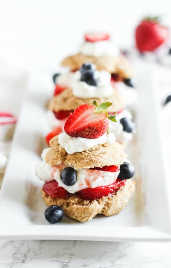 red, white, and blue blueberry shortcake for 4th of july