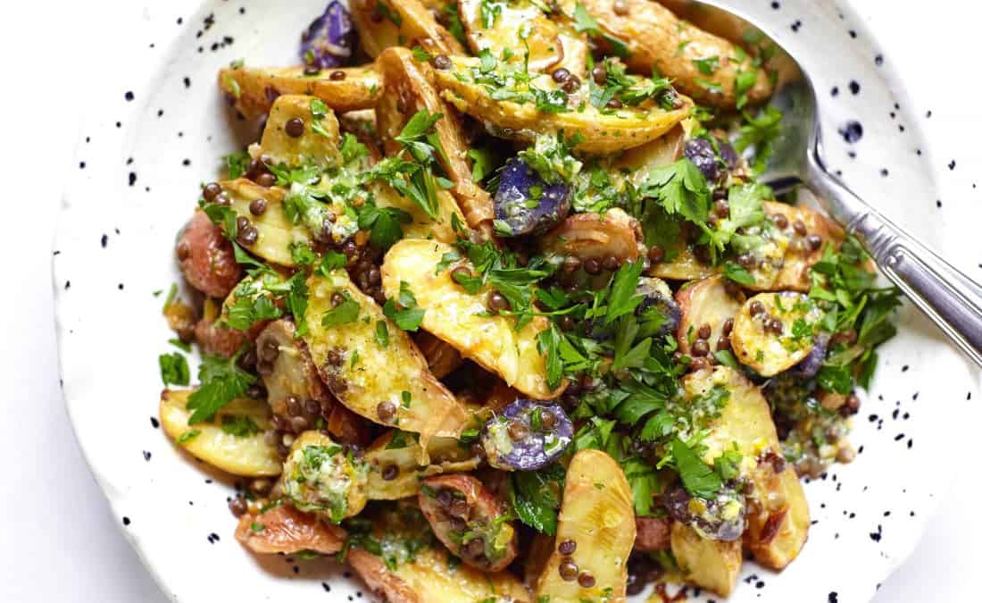 Warm Potato, Leek, and Lentil Salad with Citrus and Herbs