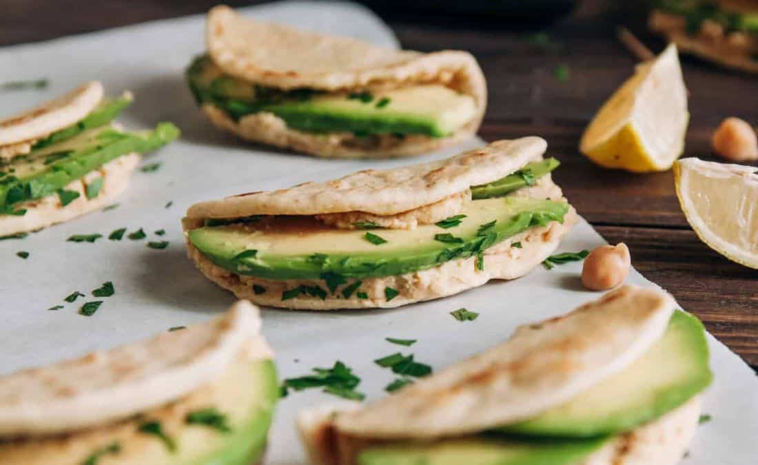 Mini Tacos with Avocado, Hummus, and Lime