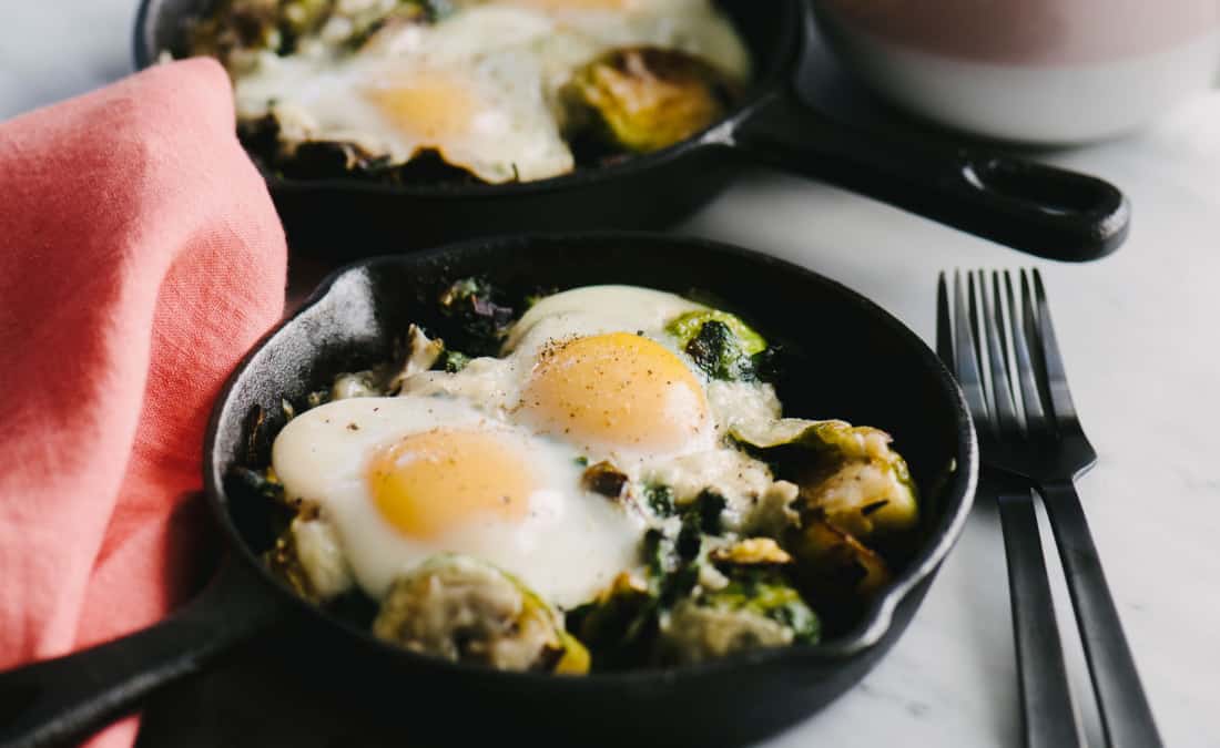 Baked Eggs with Brussels Sprouts, Spinach, and Leeks