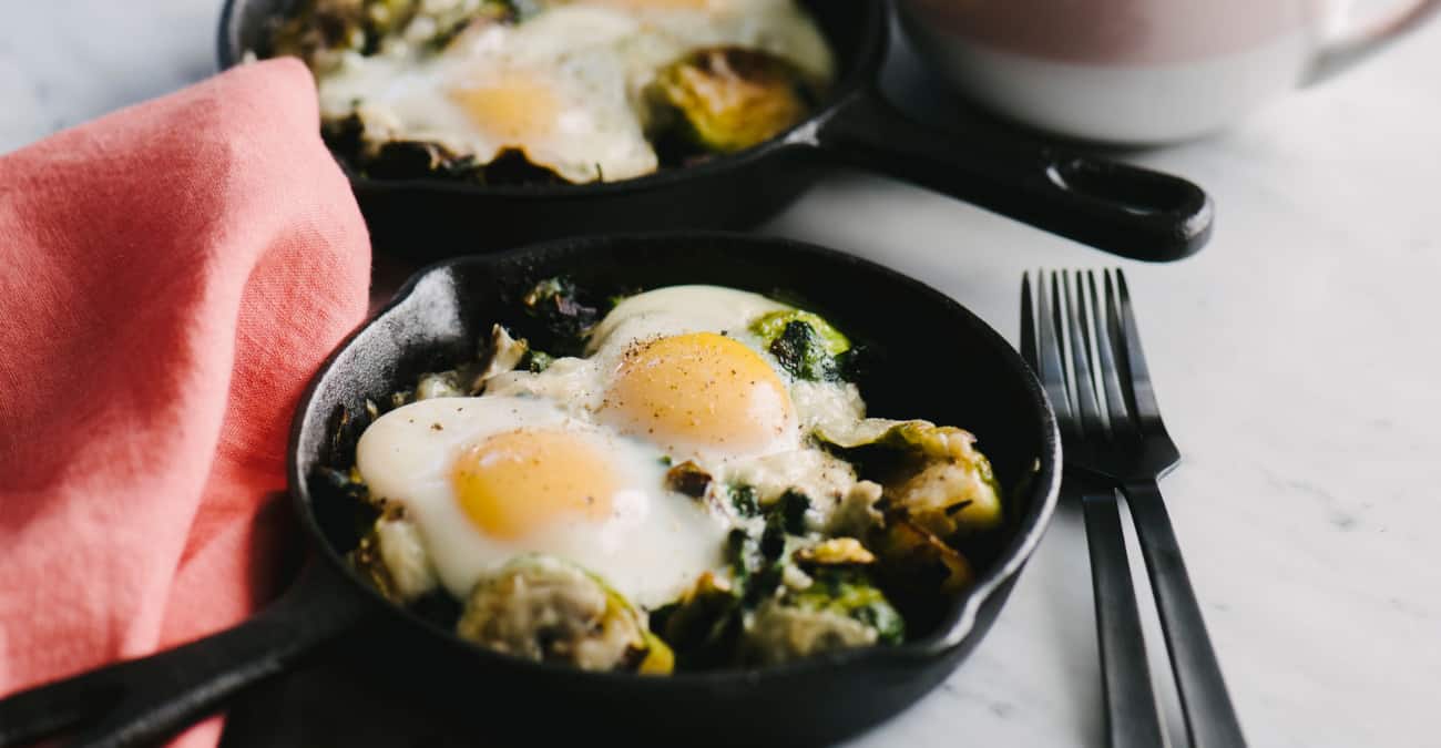 Baked Eggs with Brussels Sprouts, Spinach, and Leeks - Patricia Bannan, MS, RDN