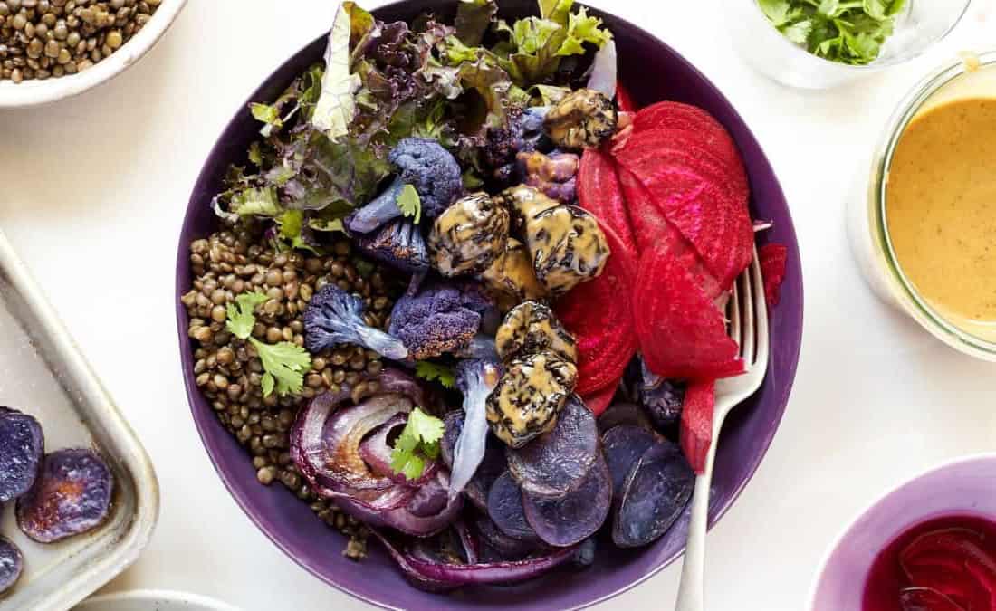 Purple Power Bowl with California Prunes and Spiced Vinaigrette Dressing