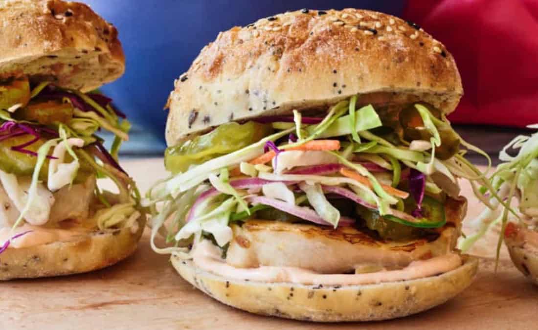 Grilled Chicken Sandwiches with Slaw and Spicy Mayo