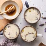 Mugs filled with a Sleepy Lavender Chamomile Milk recipe - PatriciaBannan.com