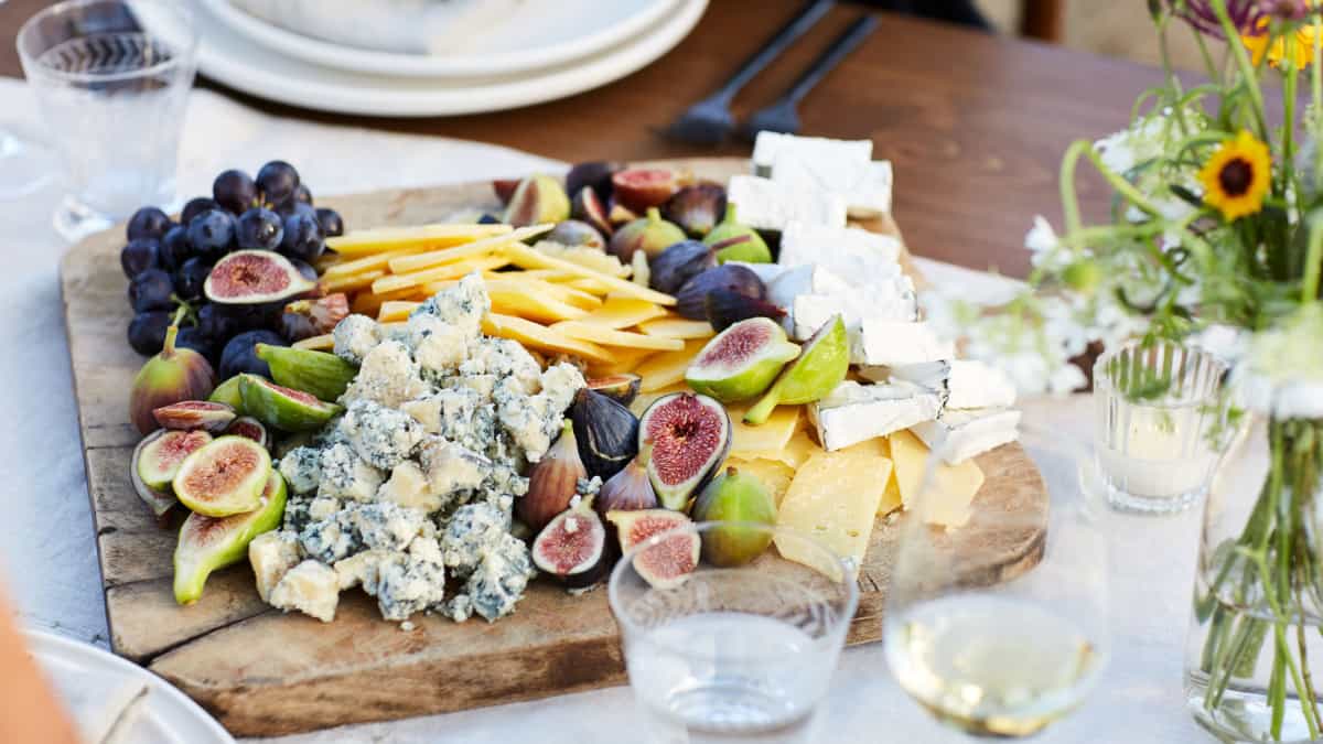 diy cheese board with fruit