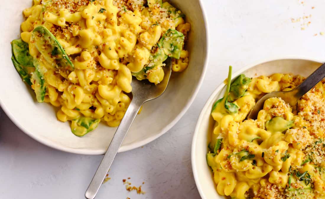 Creamy Butternut Squash Mac & Cheese with Greens (Plant-based)