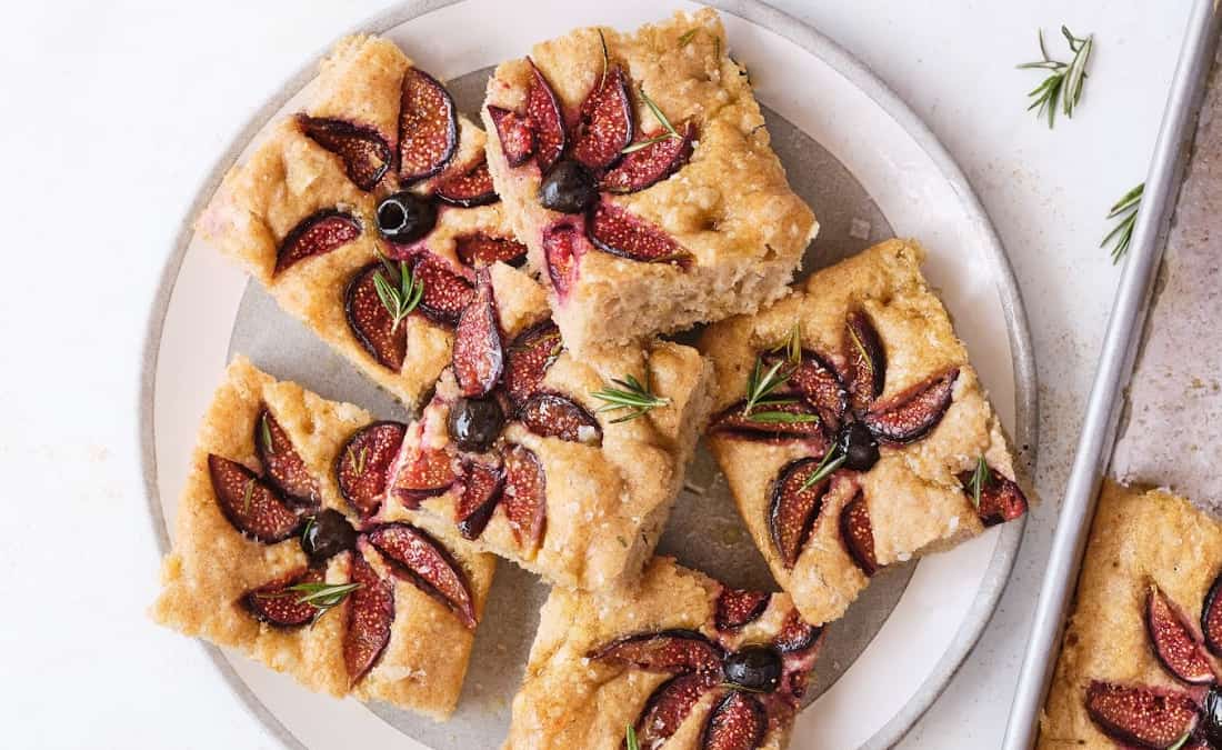 Whole Wheat Focaccia Bread with Figs, Olives, and Rosemary