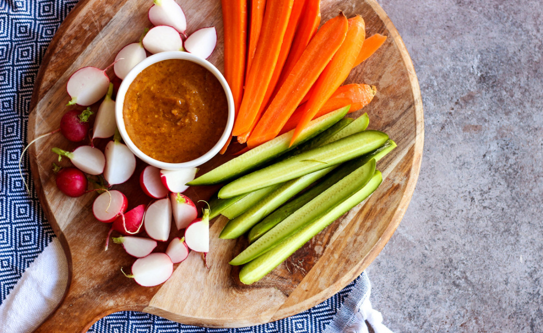 raw veggies with almond butter