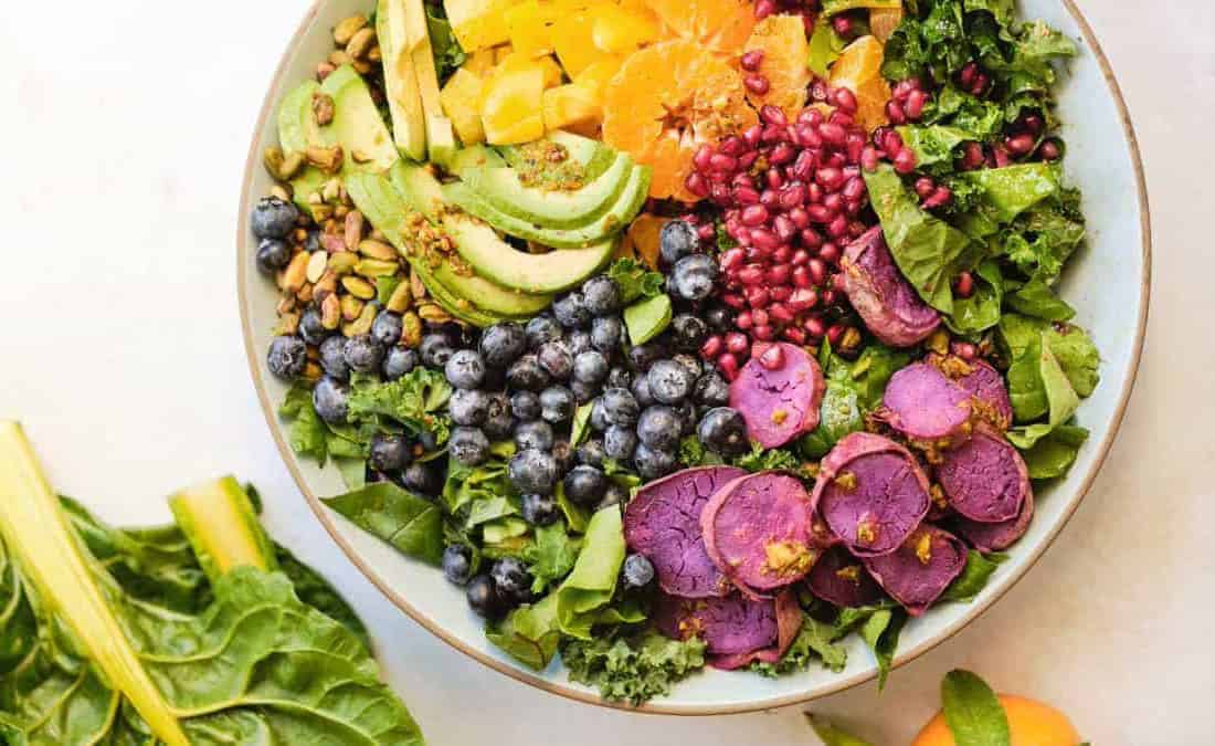 rainbow salad with berries and nuts for foods that help you focus