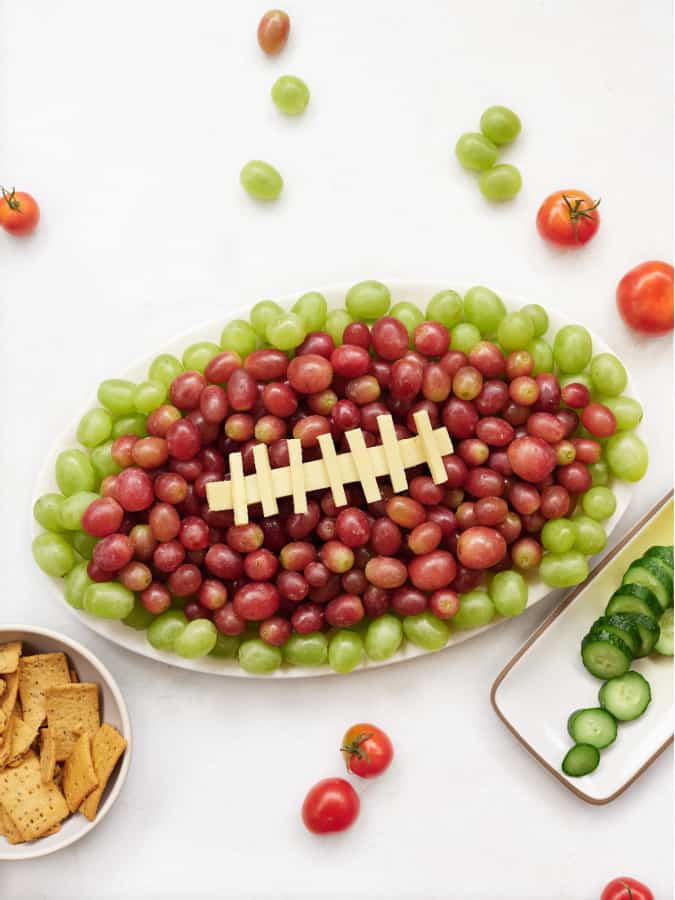 football party tray and grape and cheese platter 