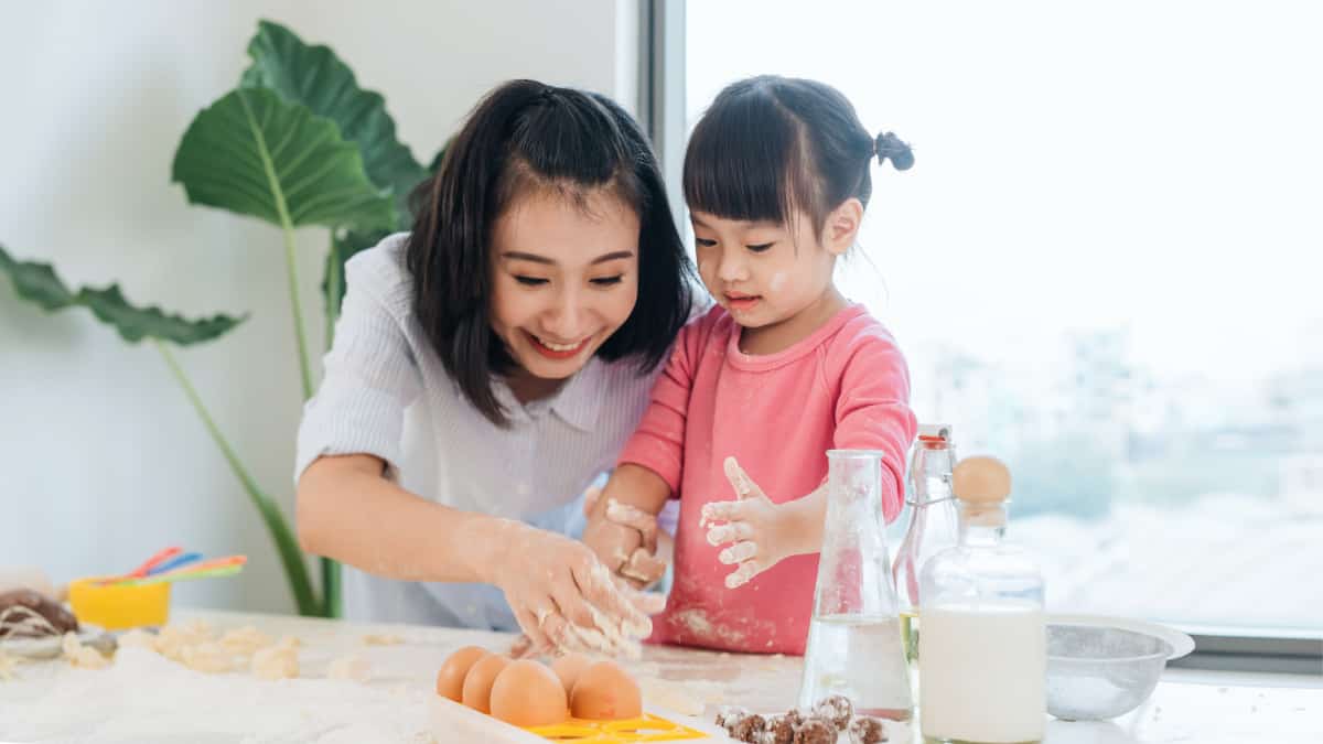 cooking fun indoor activity with adult and toddler