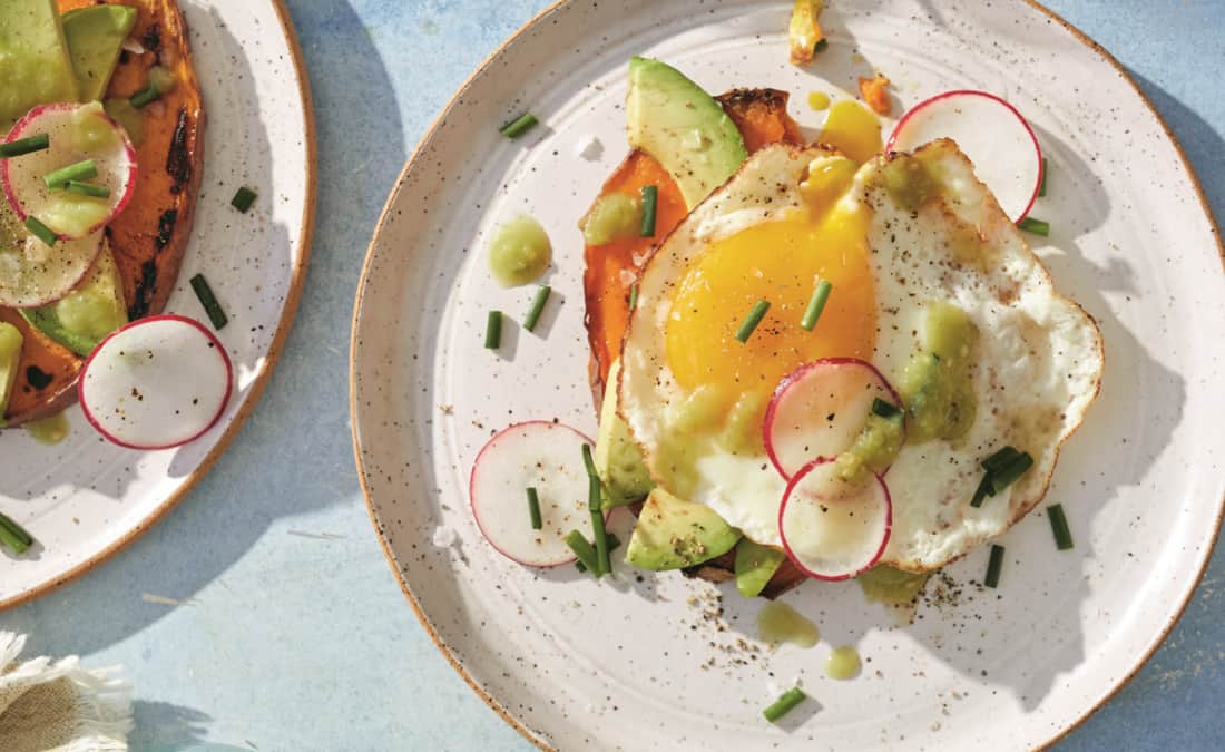 Avocado Sweet Potato Toast with a Fried Egg