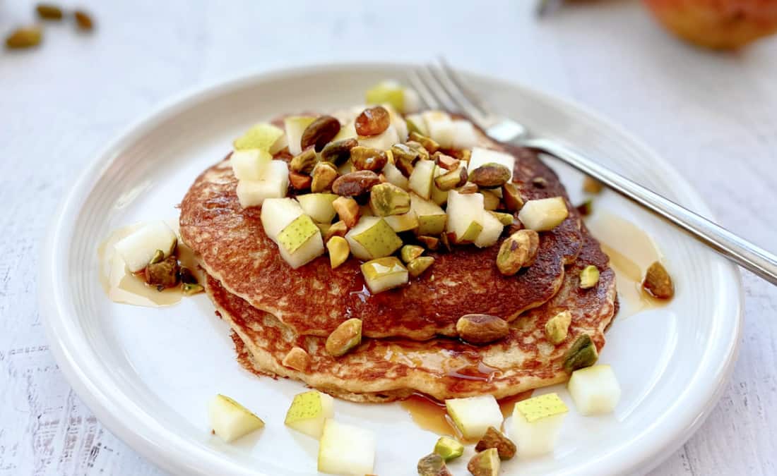Fluffy Oat Pancakes with Pears