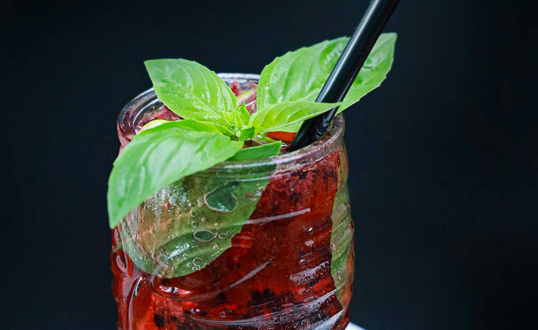cherry juice with mint leaves