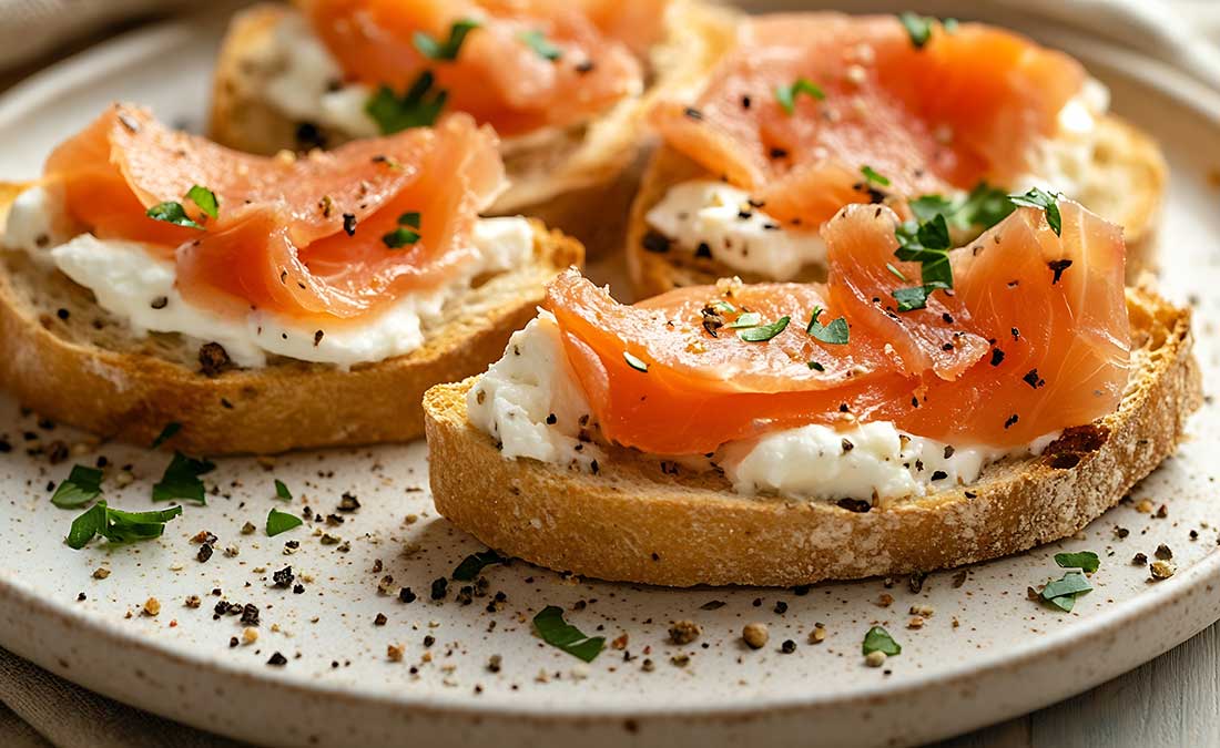 smoked salmon with spread and bread