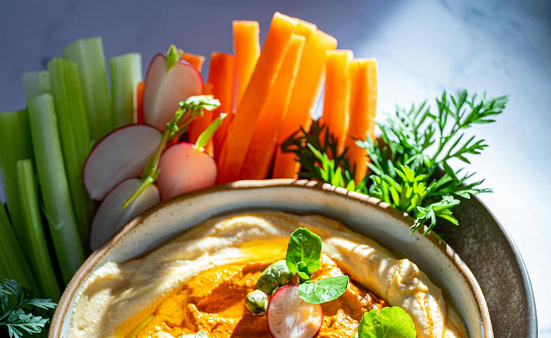 hummus and veggies for fiber and gut health