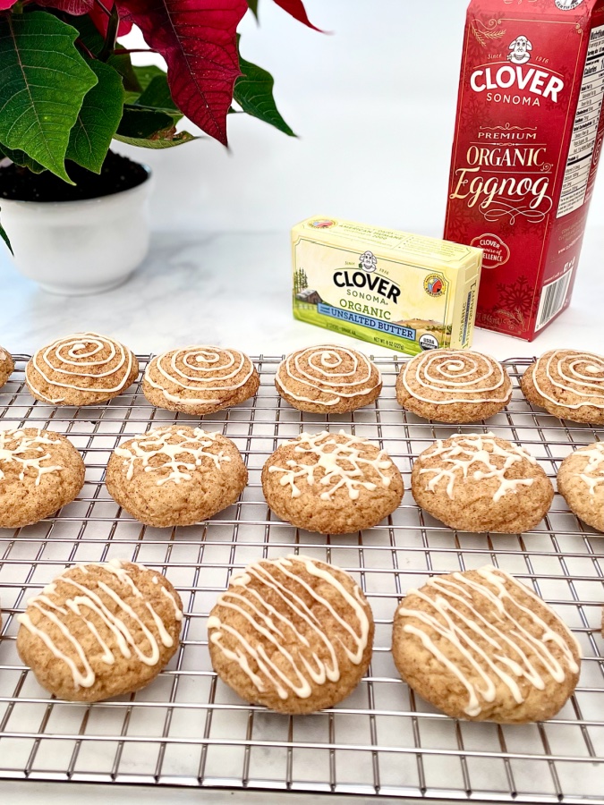 eggnog snickerdoodle cookies with clover sonoma eggnog on cooling tray