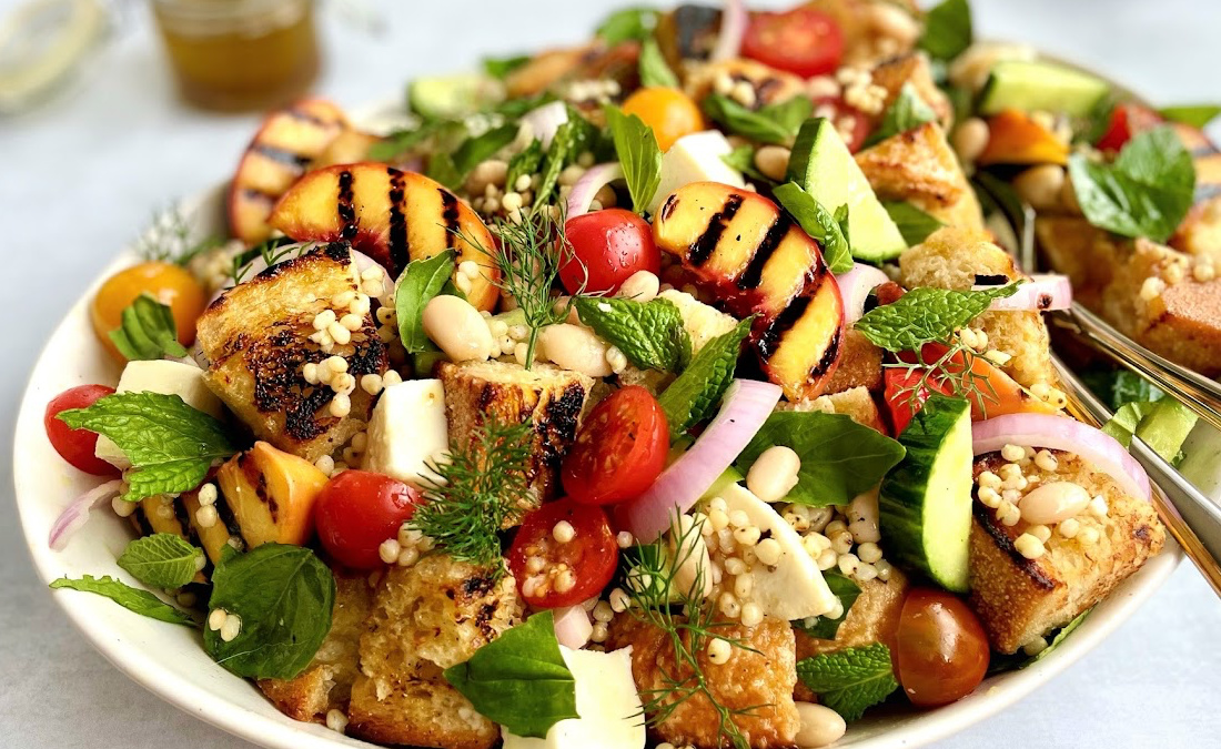 Superfood Peach Panzanella Salad