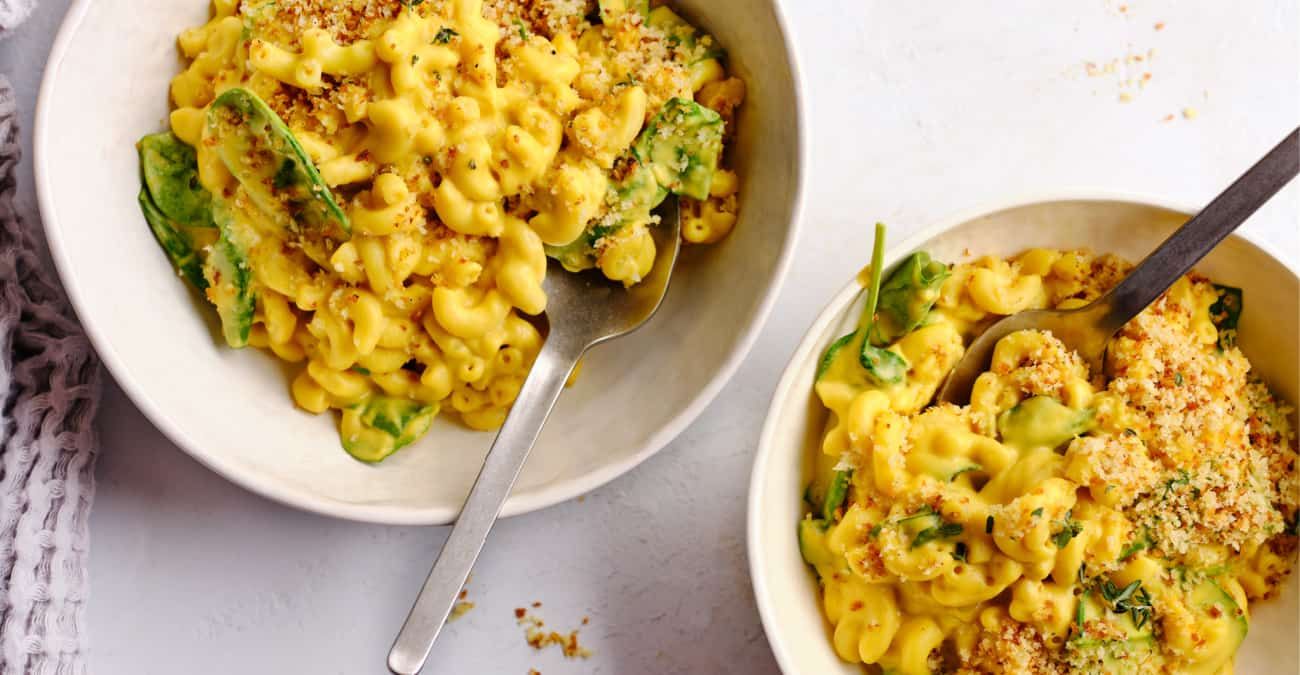 Creamy Butternut Squash Mac & Cheese with Greens (plant-based)