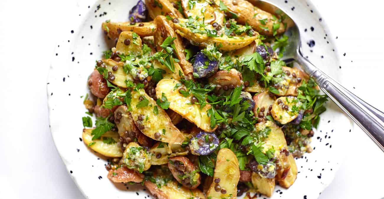 Warm Potato, Leek, and Lentil Salad with Citrus and Herbs