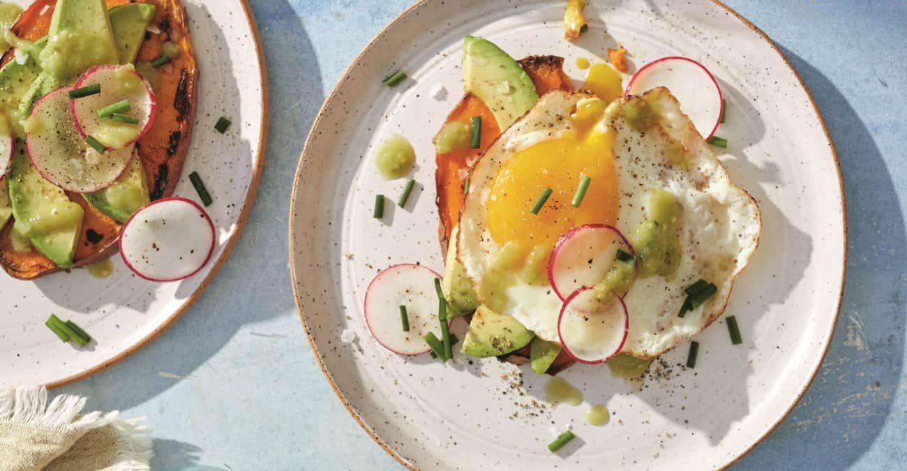 Avocado Sweet Potato Toast with a Fried Egg