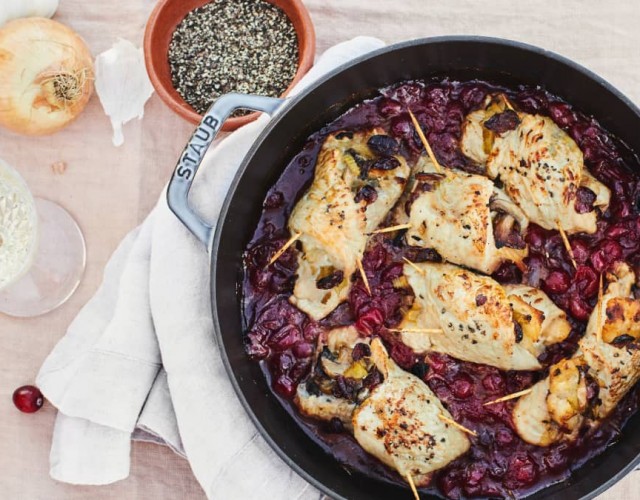 Skillet Turkey Rolls with Spinach, Mushrooms, and Cranberries