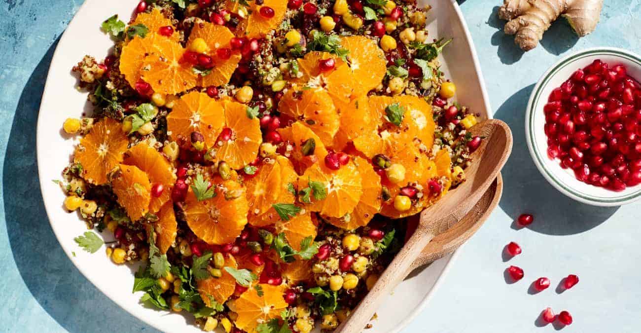 Orange Quinoa Salad with Pomegranate and Tangy Turmeric Dressing