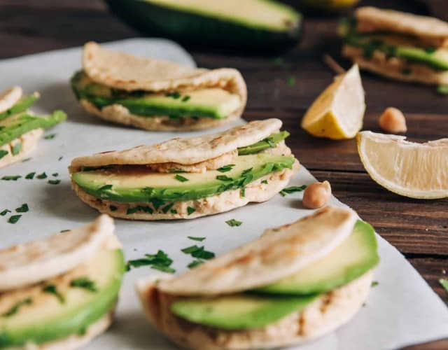 Mini Tacos with Avocado, Hummus, and Lime
