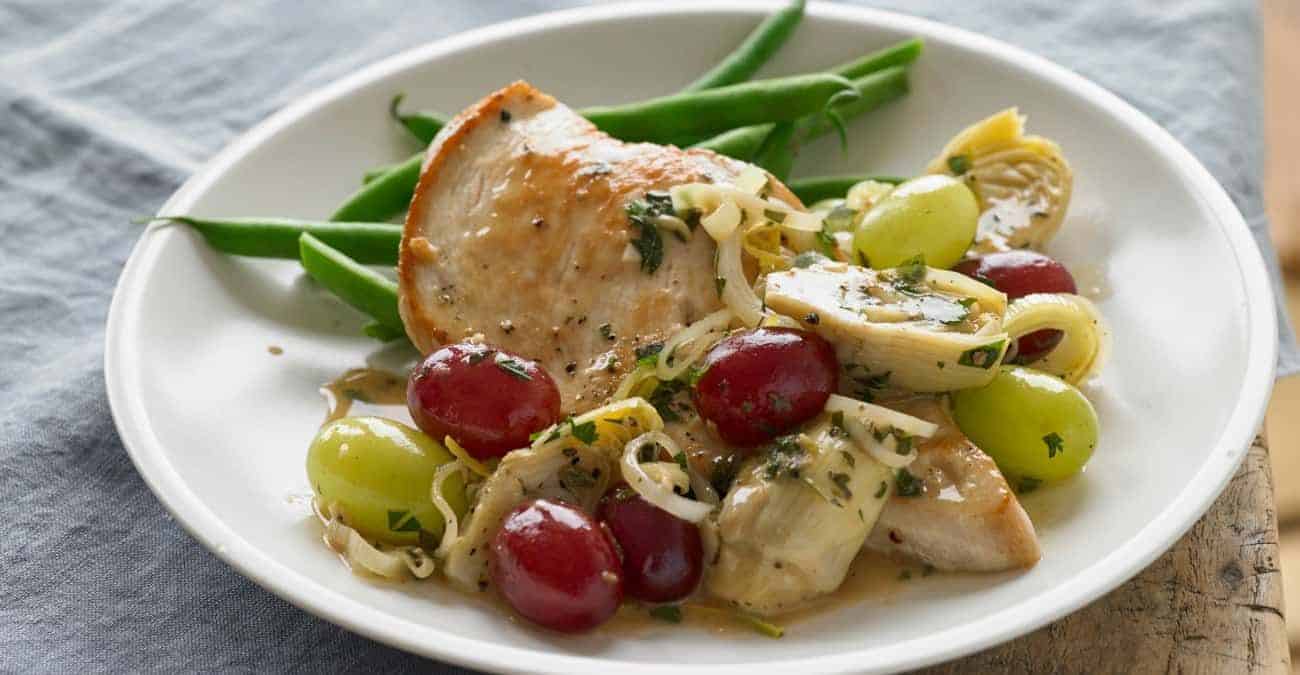 Seared Chicken Breasts with Grapes and Artichokes