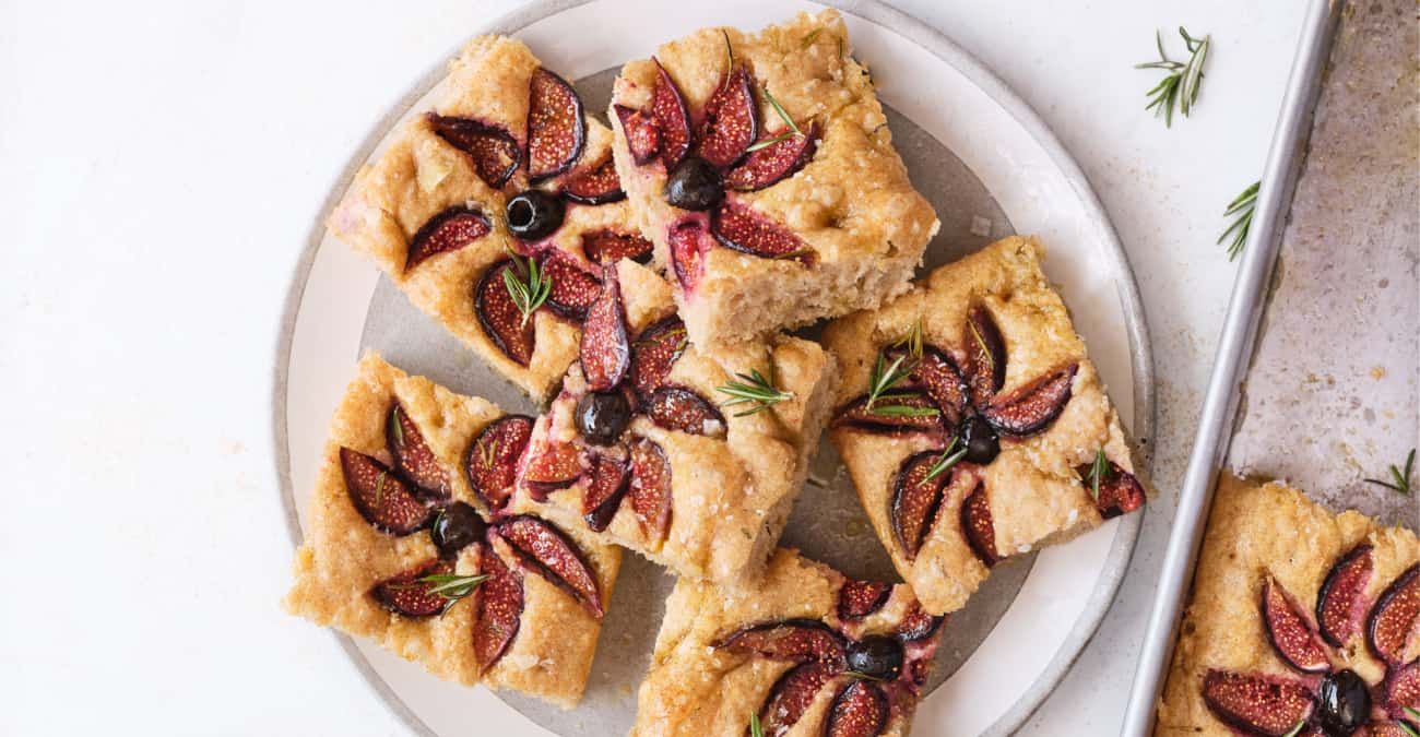 Whole Wheat Focaccia Bread with Figs, Olives, and Rosemary