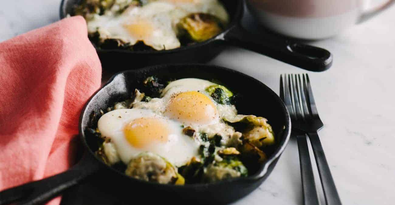 Baked Eggs with Brussels Sprouts, Spinach, and Leeks