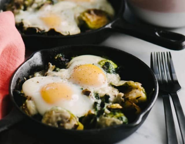 Baked Eggs with Brussels Sprouts, Spinach, and Leeks