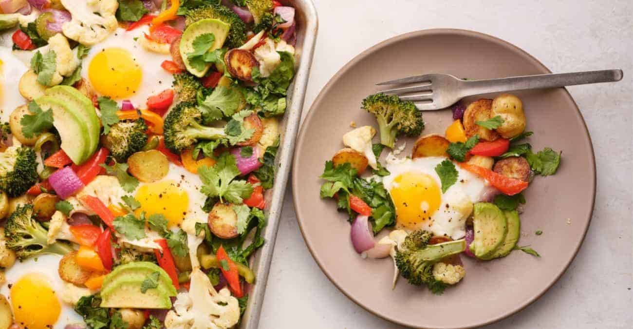 Sheet Pan Vegetable Hash with Eggs