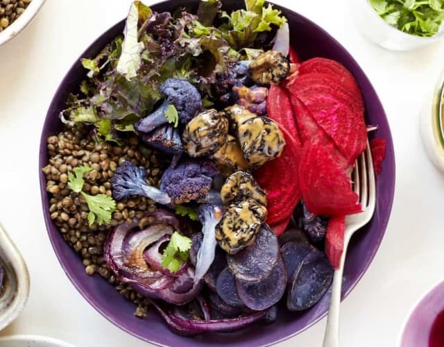 Purple Power Bowl with California Prunes and Spiced Vinaigrette Dressing