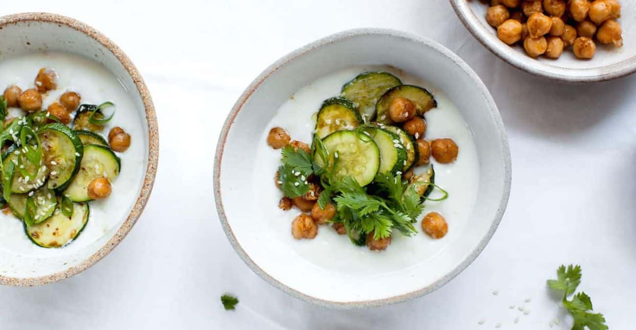 Ginger-Tahini Yogurt Bowl with Zucchini and Chickpeas