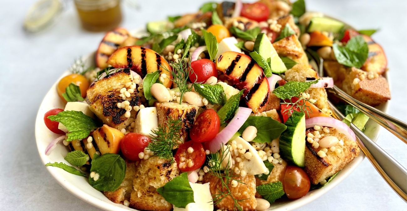 Superfood Peach Panzanella Salad