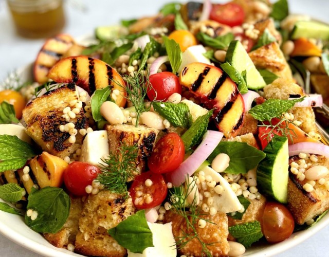 Superfood Peach Panzanella Salad