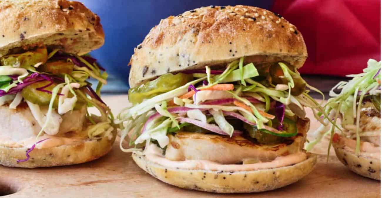 Grilled Chicken Sandwiches with Slaw and Spicy Mayo