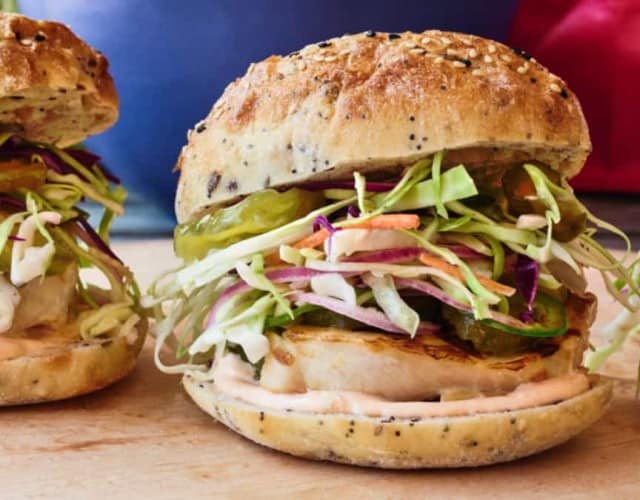 Grilled Chicken Sandwiches with Slaw and Spicy Mayo
